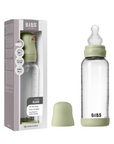 BIBS Glass Baby Bottle Round Silicone 1 pack 240 ml Medium Flow Sage (Min. of 2 PK , multiples of 2 PK)