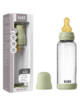BIBS Glass Baby Bottle Round Latex 1 pack 240 ml Medium Flow Sage (Min. of 2 PK , multiples of 2 PK)