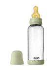 BIBS Glass Baby Bottle Round Latex 1 pack 240 ml Medium Flow Sage (Min. of 2 PK , multiples of 2 PK)