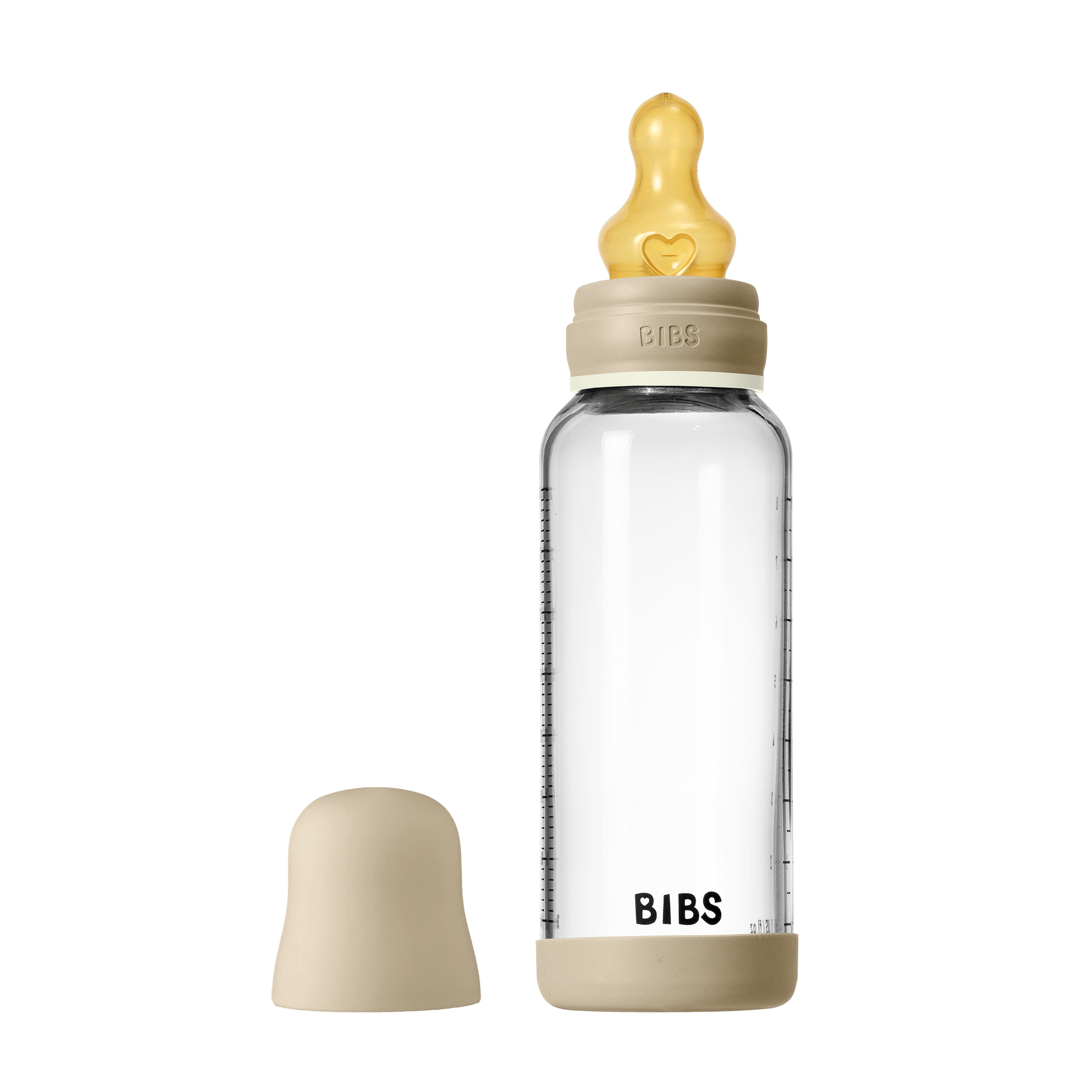 BIBS Glass Baby Bottle Round Latex 1 pack 240 ml Medium Flow Vanilla GLOW (Min. of 2 PK , multiples of 2 PK)