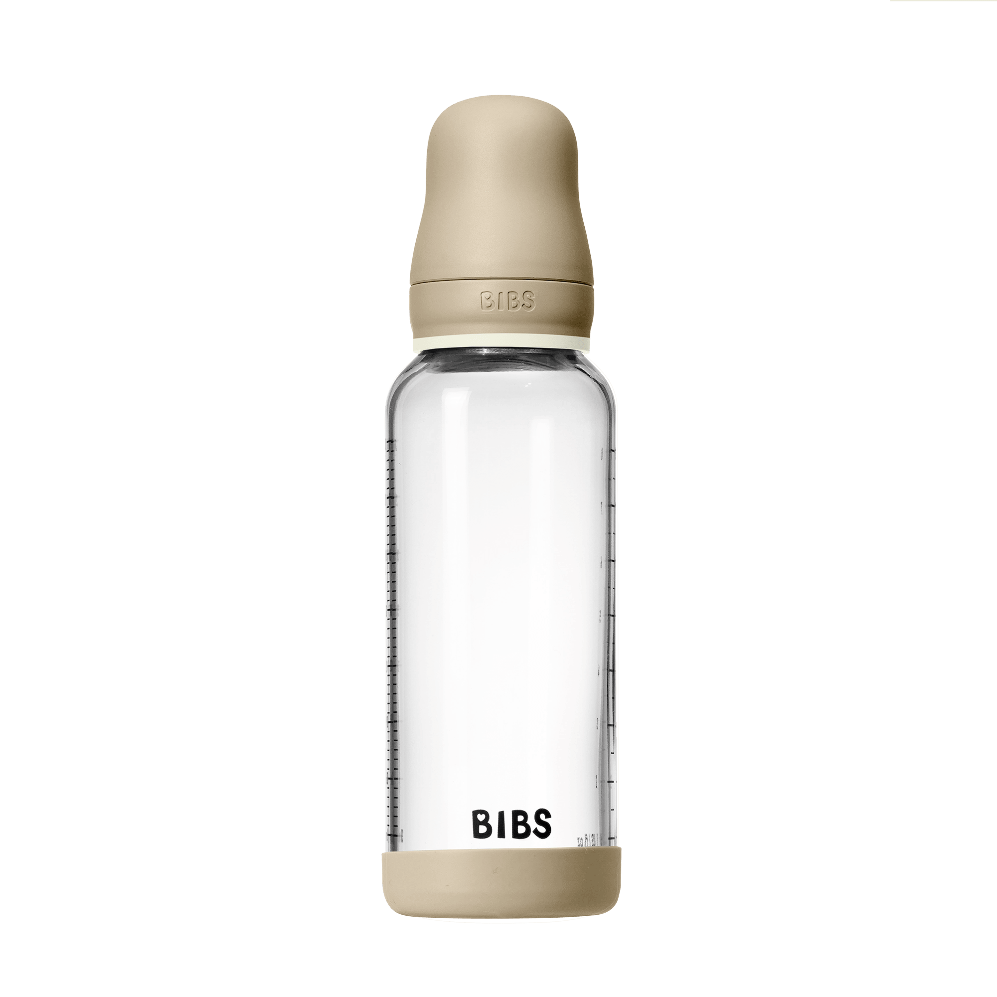 BIBS Glass Baby Bottle Round Latex 1 pack 240 ml Medium Flow Vanilla GLOW (Min. of 2 PK , multiples of 2 PK)