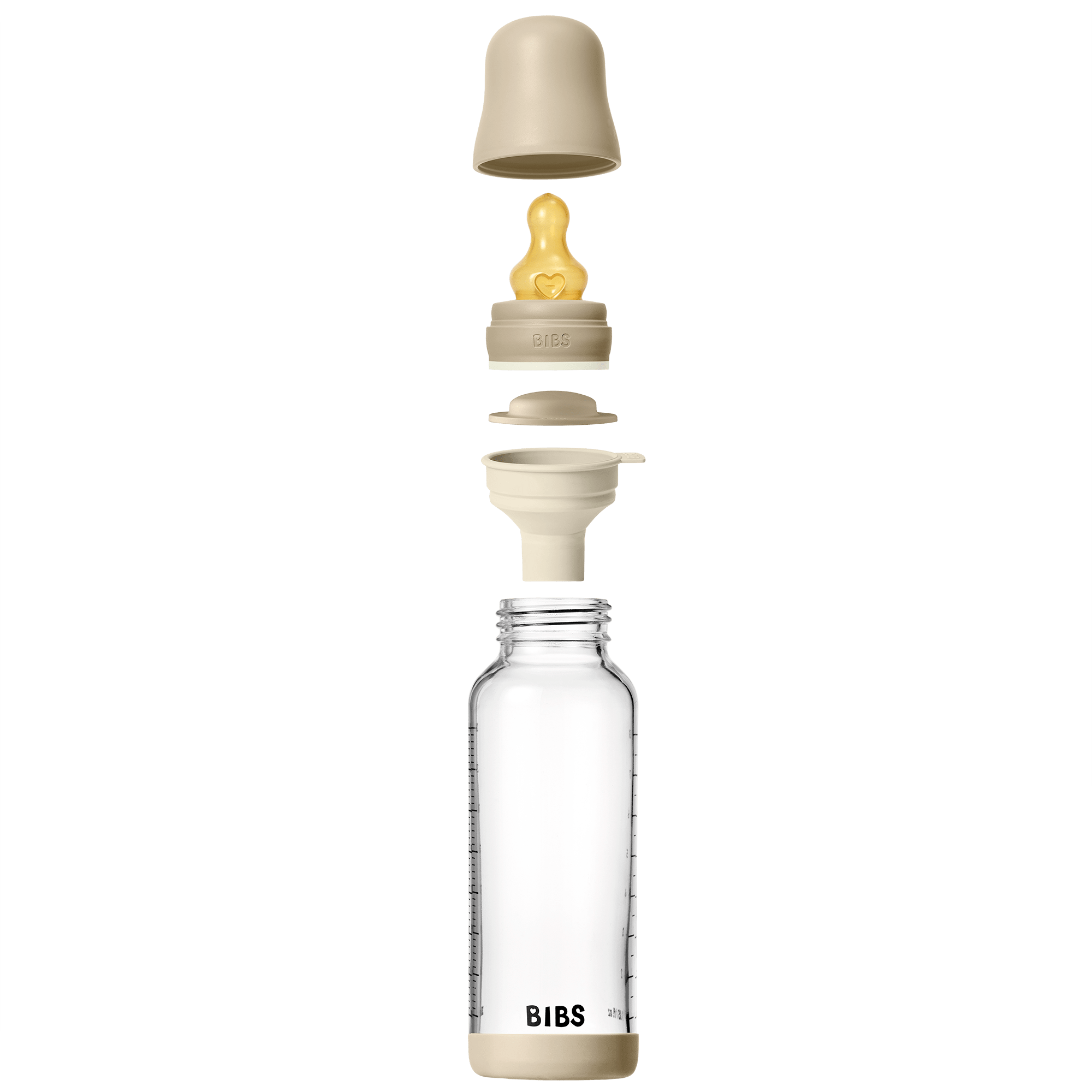 BIBS Glass Baby Bottle Round Latex 1 pack 240 ml Medium Flow Vanilla GLOW (Min. of 2 PK , multiples of 2 PK)