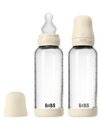 BIBS Glass Baby Bottle Round Silicone 2 PK 240 ml Medium Flow Ivory (Min. of 2 PK , multiples of 2 PK)