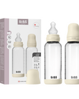 BIBS Glass Baby Bottle Round Silicone 2 PK 240 ml Medium Flow Ivory (Min. of 2 PK , multiples of 2 PK)