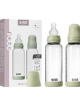 BIBS Glass Baby Bottle Round Silicone 2 PK 240 ml Medium Flow Sage (Min. of 2 PK , multiples of 2 PK)