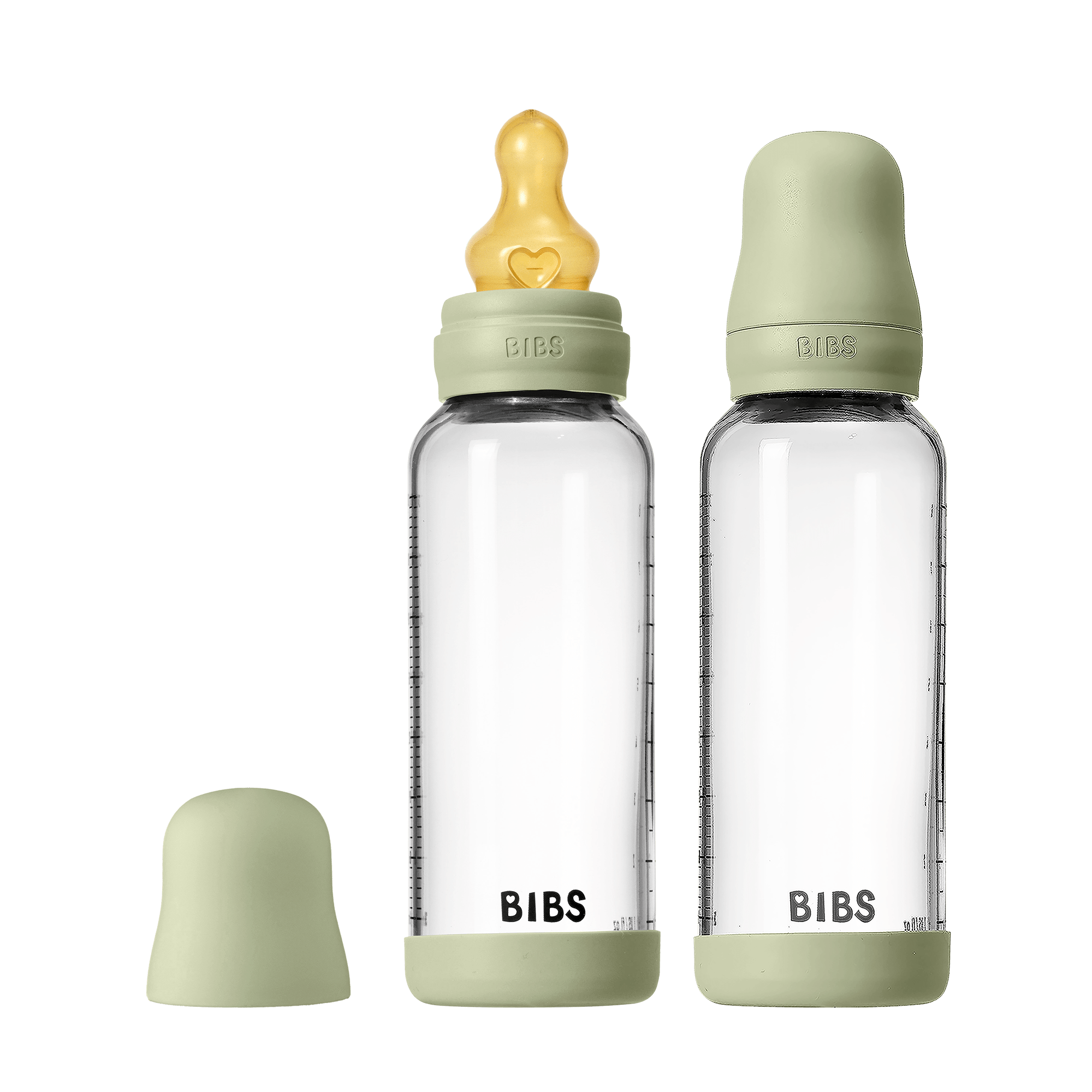 BIBS Glass Baby Bottle Round Latex 2 pack 240 ml Medium Flow Sage (Min. of 2 PK , multiples of 2 PK)