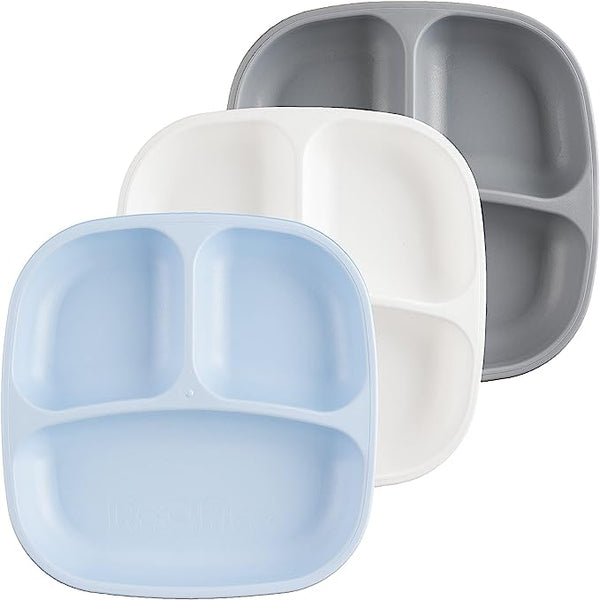 Re-Play 3 PK Packaged Divided Plates Glacier -( Ice Blue, White and Grey) (Min. of 2 PK, Multiples of 2 PK)