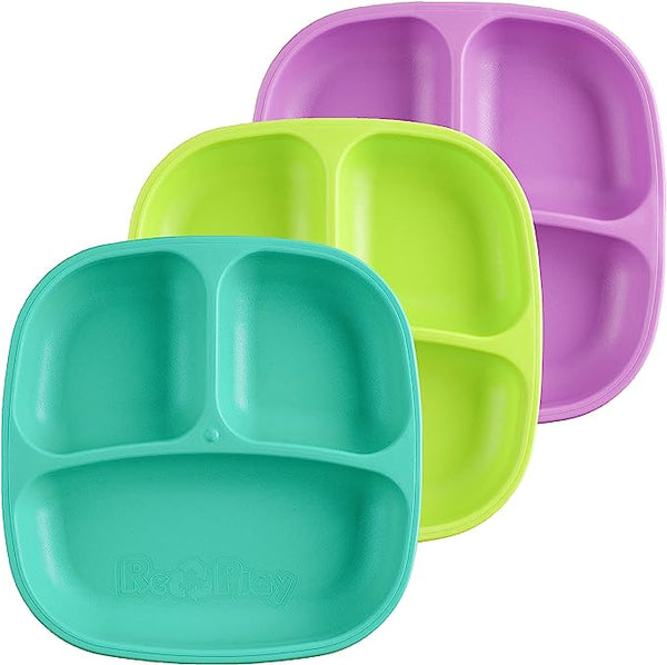 Re-Play 3 PK Packaged Divided Plates Mermaid - (Aqua, Lime Green and Purple) (Min. of 2 PK, Multiples of 2 PK)