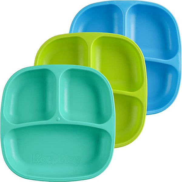 Re-Play 3 PK Packaged Divided Plates Under the Sea - (Aqua, Lime Green and Sky Blue) (Min. of 2 PK, Multiples of 2 PK)