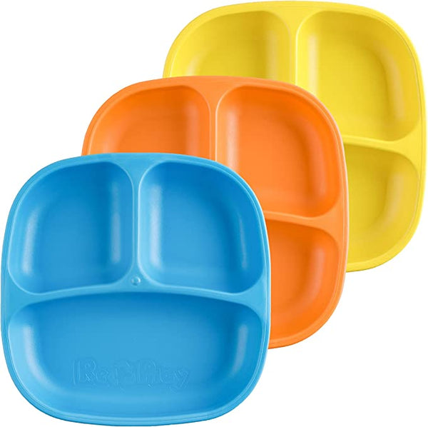 Re-Play 3 PK Packaged Divided Plates Sky Blue, Orange, Yellow (Min. of 2 PK, Multiples of 2 PK)