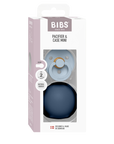 BIBS Colour Pacifier Round Latex Vanilla & Pacifier Case Mini Steel Blue (Min. of 2 PK, multiples of 2 PK)