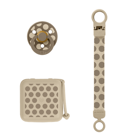 BIBS Gift Set Polka Soothe &amp; Go Latex Size 2 Dark Oak/Vanilla (Min. of 2 PK , multiples of 2 PK)