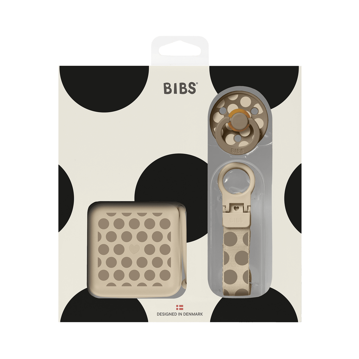 BIBS Gift Set Polka Soothe &amp; Go Latex Size 2 Dark Oak/Vanilla (Min. of 2 PK , multiples of 2 PK)