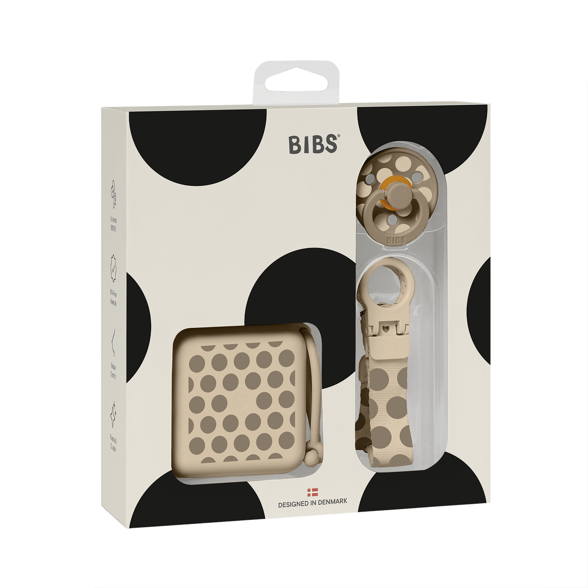 BIBS Gift Set Polka Soothe &amp; Go Latex Size 2 Dark Oak/Vanilla (Min. of 2 PK , multiples of 2 PK)