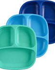 Re-Play 3 PK Packaged Divided Plates True Blue - (Aqua, Sky Blue and Navy)  (Min. of 2 PK, Multiples of 2 PK)