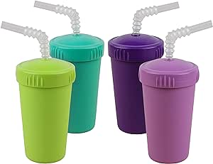 Re play Straw Cups with Bendable Straw | Aqua, Purple, Lime Green and Amethyst