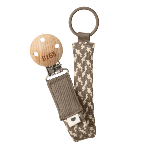 BIBS Pacifier Clip Dark Oak / Vanilla ONE SIZE (Min. of 2 PK , multiples of 2 PK)