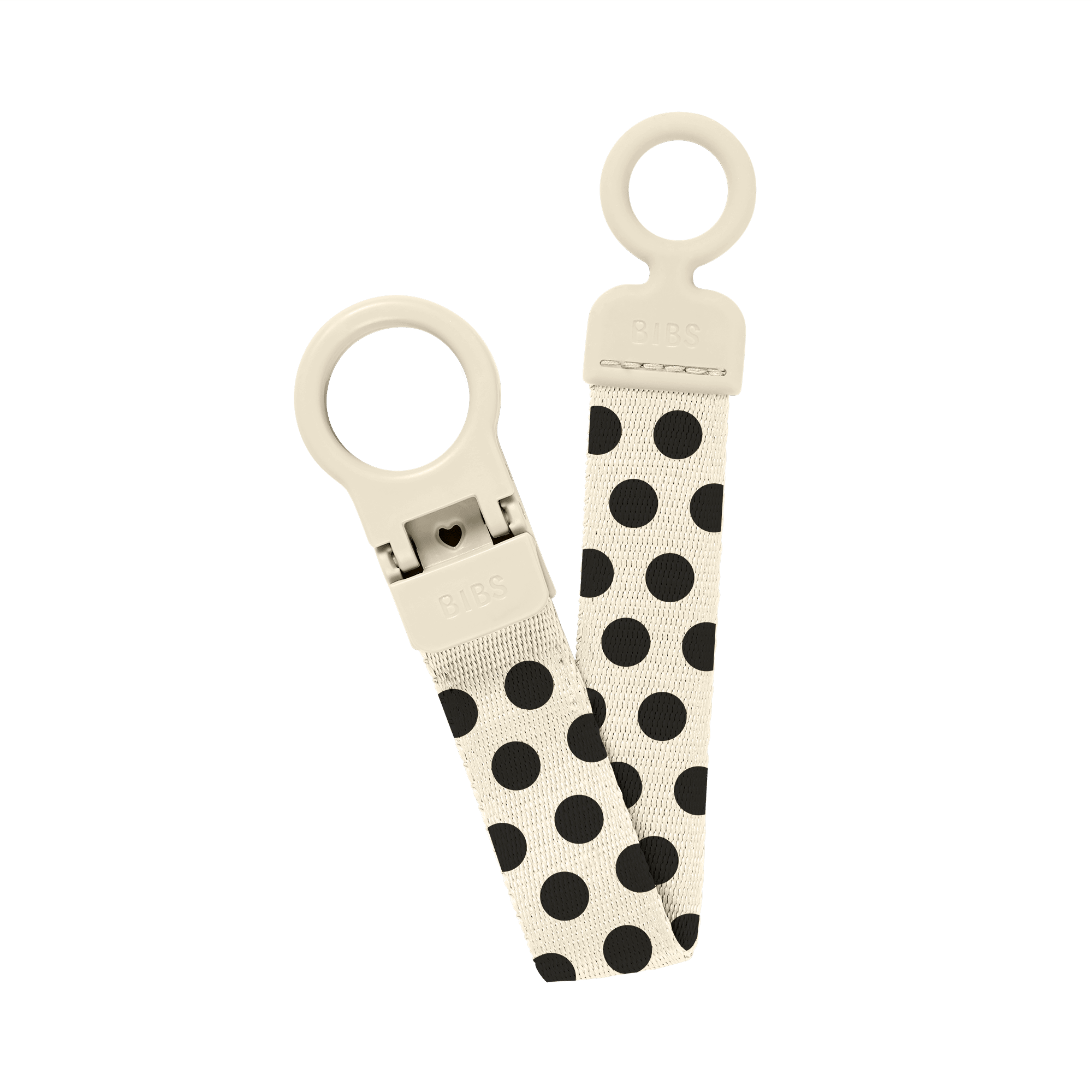 BIBS Studio Pacifier Clip Loop Polka Ivory Black (Min. of 2 PK , multiples of 2 PK)
