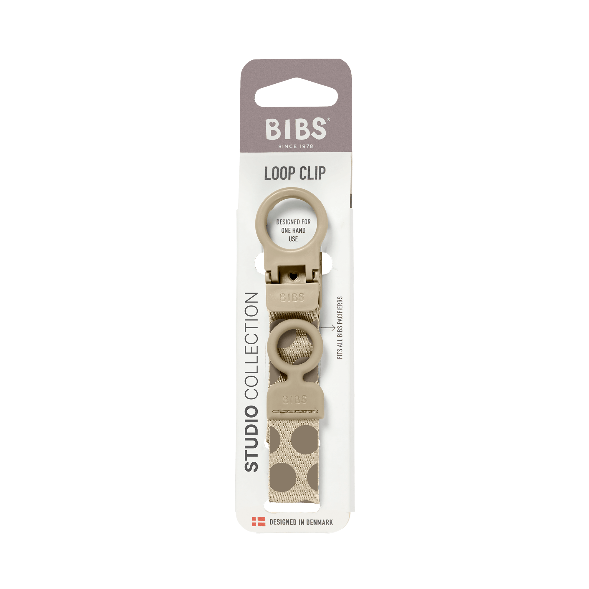 BIBS Studio Pacifier Clip Loop Polka Mega Vanilla Dark Oak(Min. of 2 PK , multiples of 2 PK)