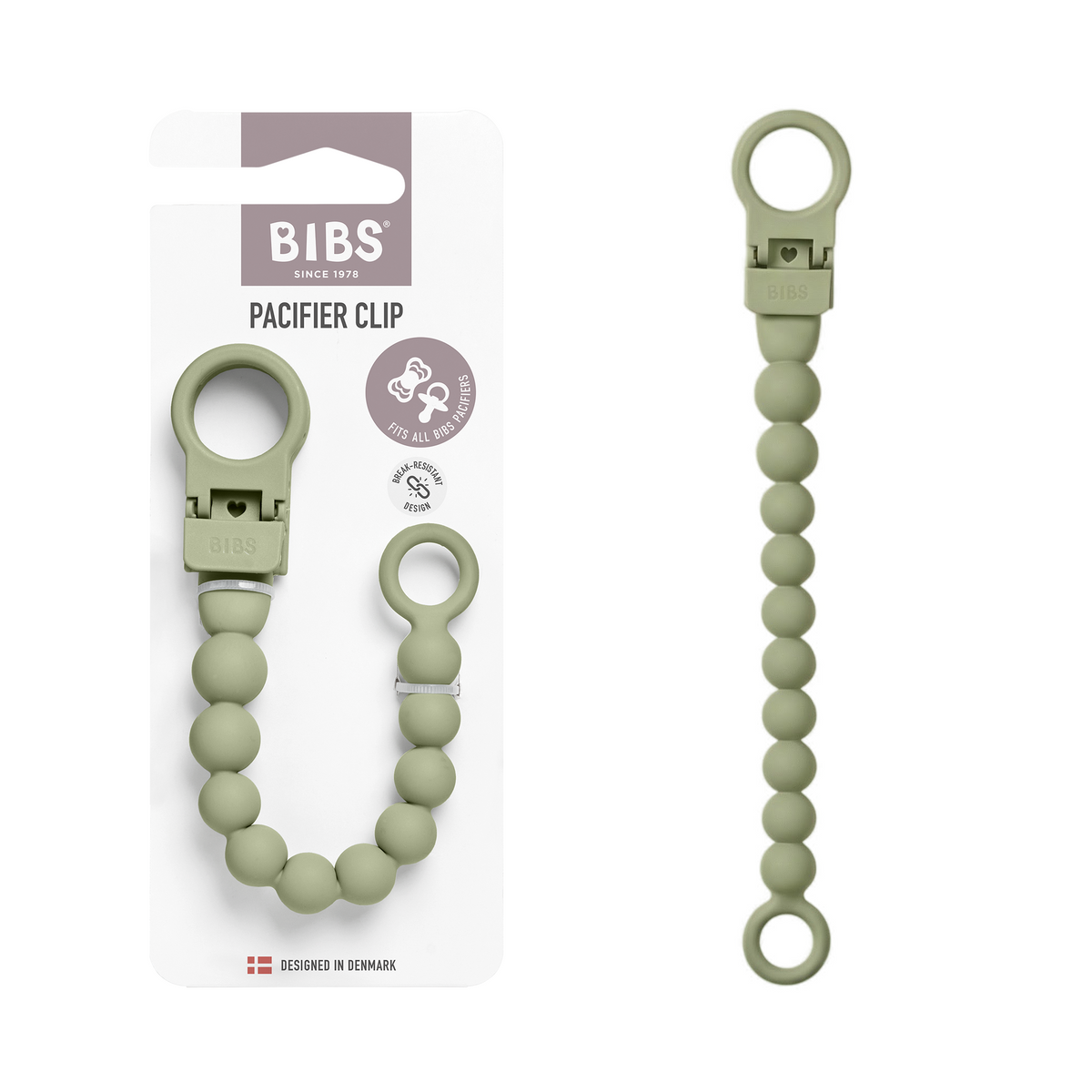 BIBS Pacifier Clip Beaded Sage (Min. of 2 PK, multiples of 2 PK)