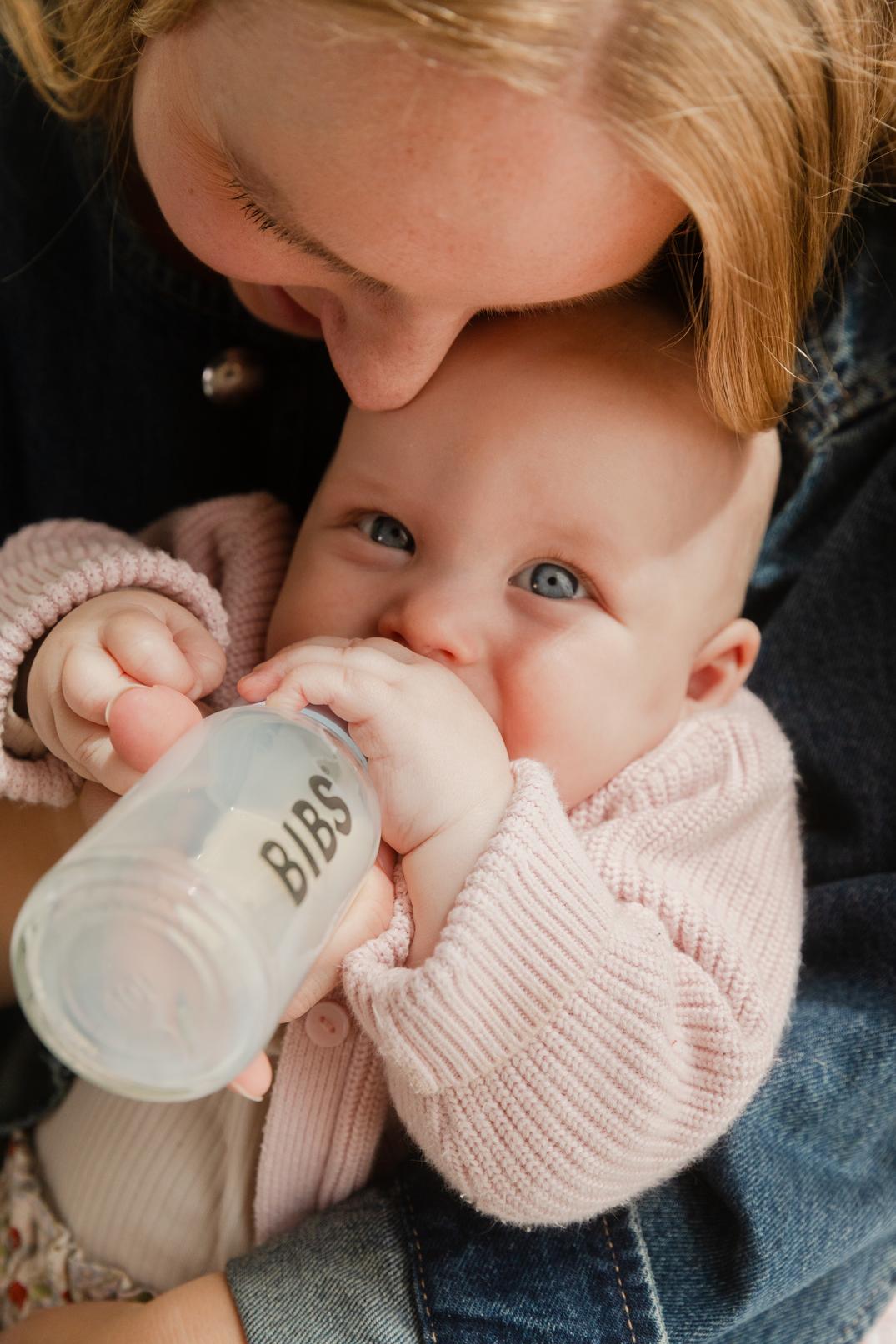 BIBS Glass Baby Bottle Round Silicone 2 PK 120 ml Medium Flow Sage (Min. of 2 PK , multiples of 2 PK)