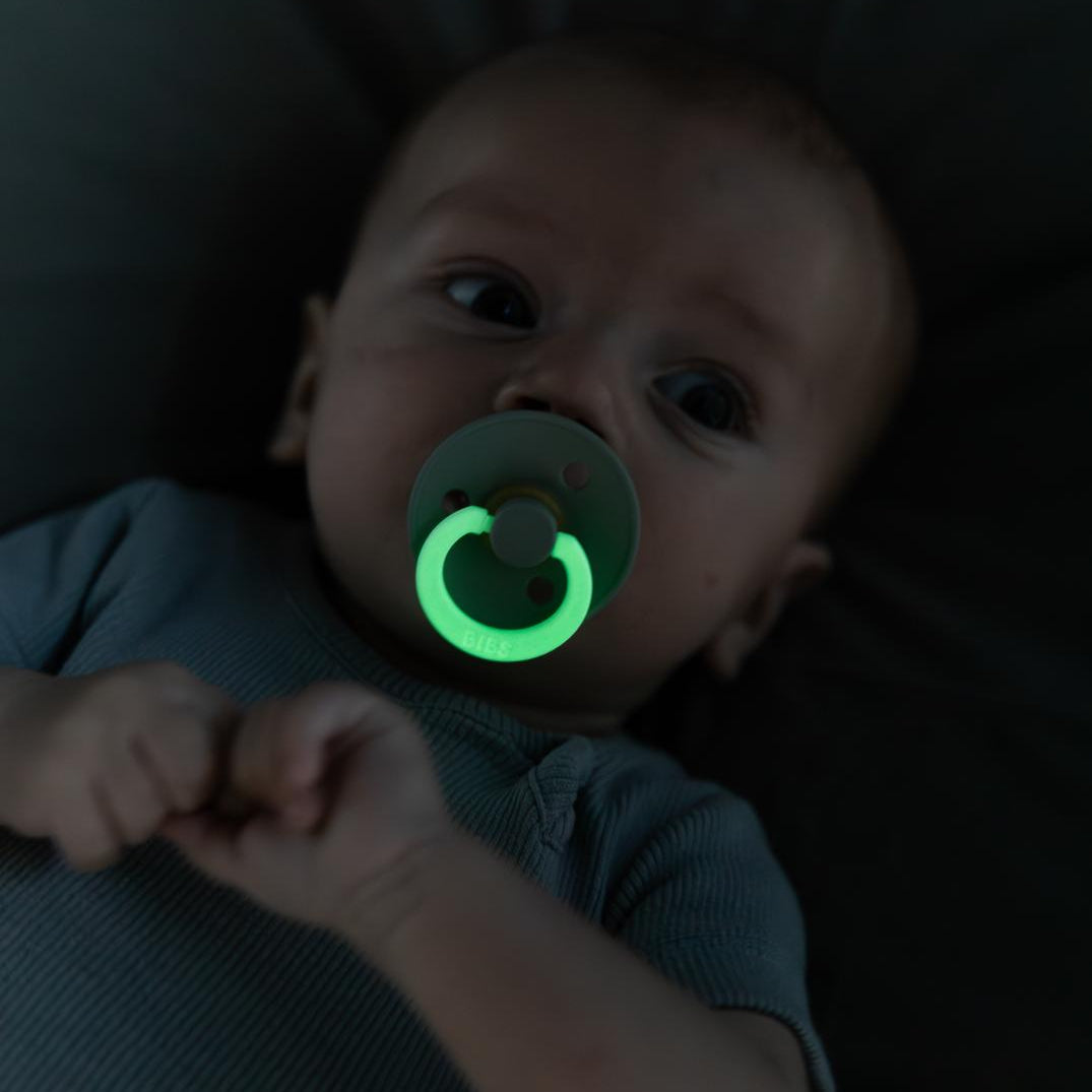 BIBS Pacifier Original COLOUR Latex 2 PK Sage GLOW/Pine GLOW (Min. of 2 PK, multiples of 2 PK)