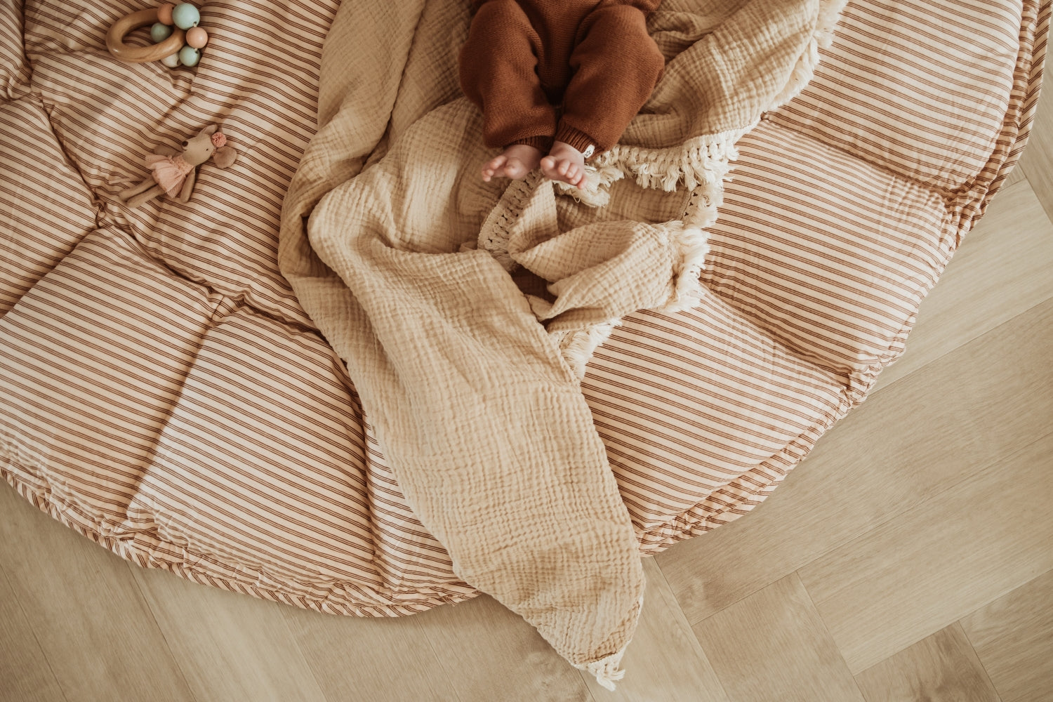 Play&amp;Go Bloom Stripes Brown organic babymat (Min of 1, multiples of 1)