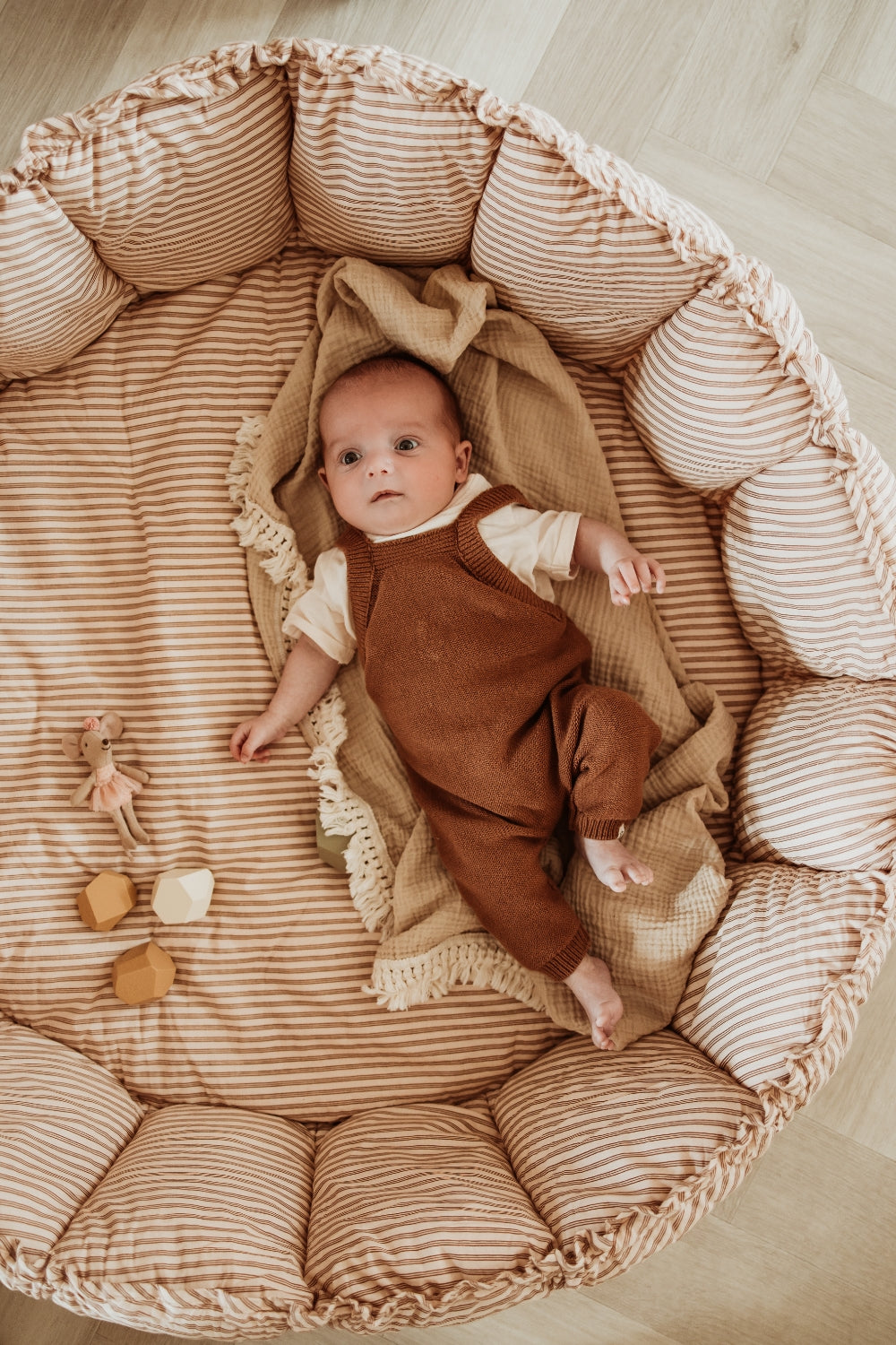 Play&amp;Go Bloom Stripes Brown organic babymat (Min of 1, multiples of 1)