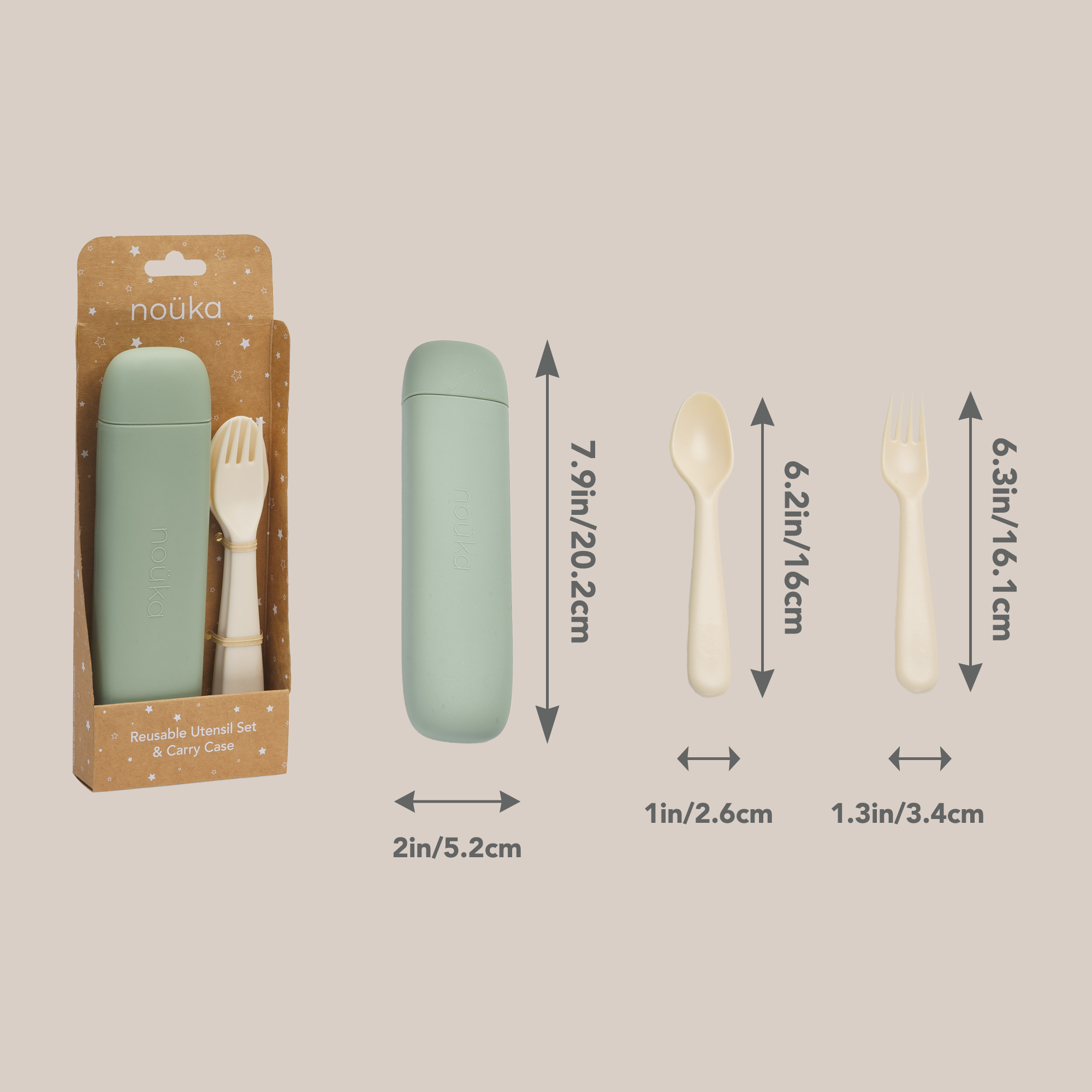 noüka Reusable Utensil Set &amp; Carry Case - Leaf (Sold in Case of 2, Qty of 1=2 products)