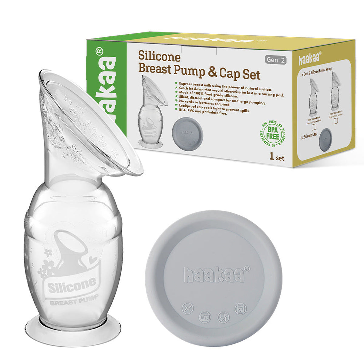 Haakaa Generation 2 150 ml Silicone Breast Pump with Suction Base &amp; Cap Set (Min. of 2 , multiples of 2)