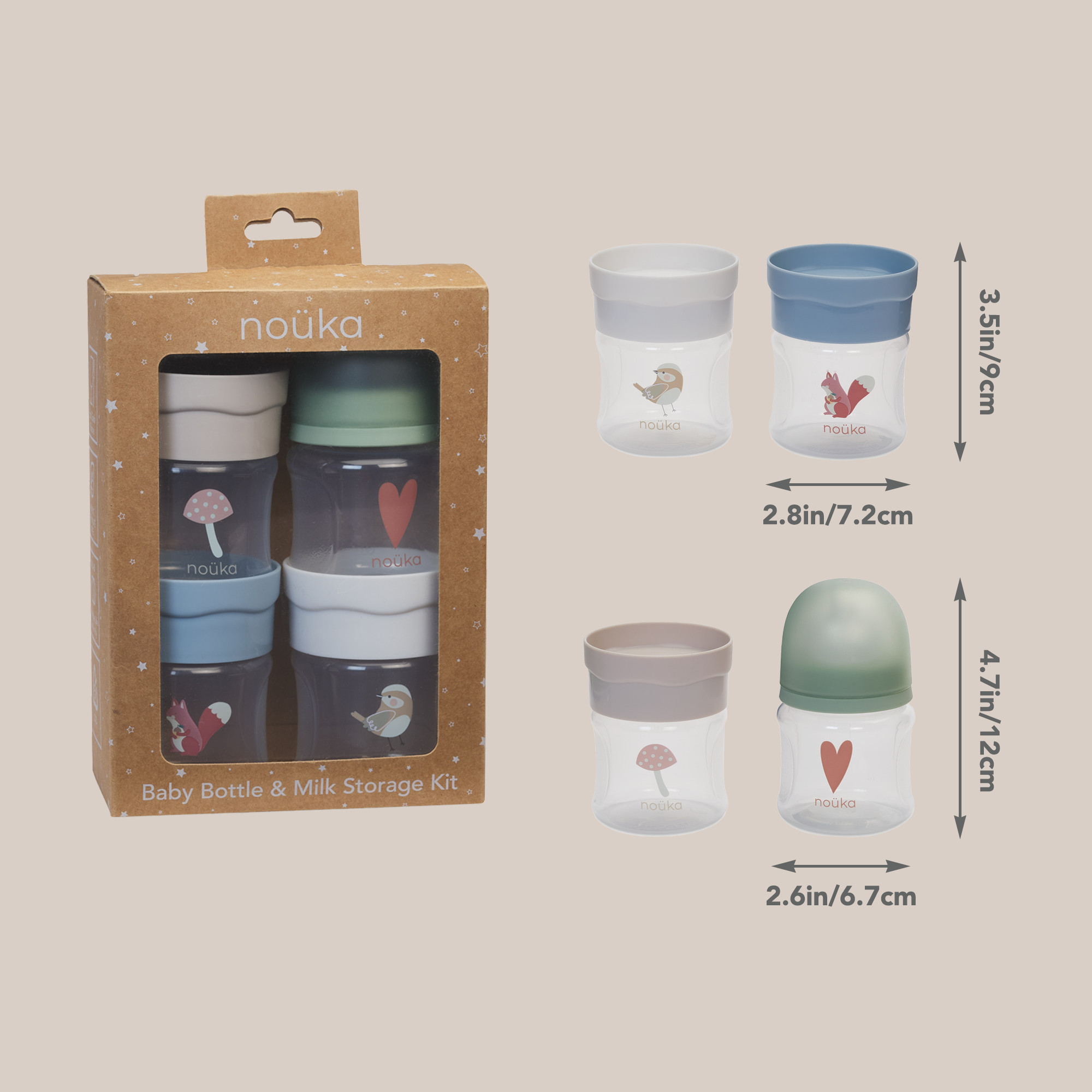 noüka Baby Bottle &amp; Milk Storage Kit - Woodland (Sold in Case of 2, Qty of 1=2 products)