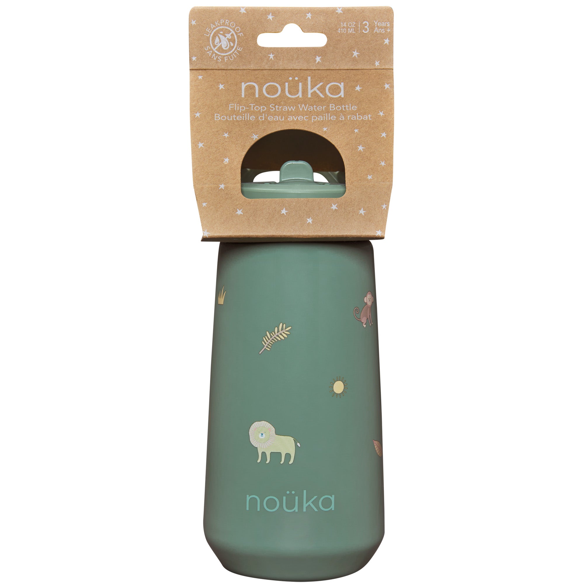 noüka Flip-Top Straw Drinking Bottle 14 Oz Henry Collection - Dino (Sold in Case of 2, Qty of 1=2 products)