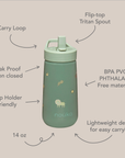 noüka Flip-Top Straw Drinking Bottle 14 Oz Henry Collection - Sloth (Sold in Case of 2, Qty of 1=2 products)