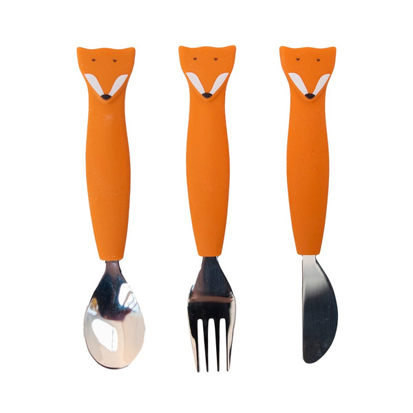 Trixie Silicone cutlery set 3-pack - Mr. Fox (Min. of 2 PK, multiples of 2 PK)