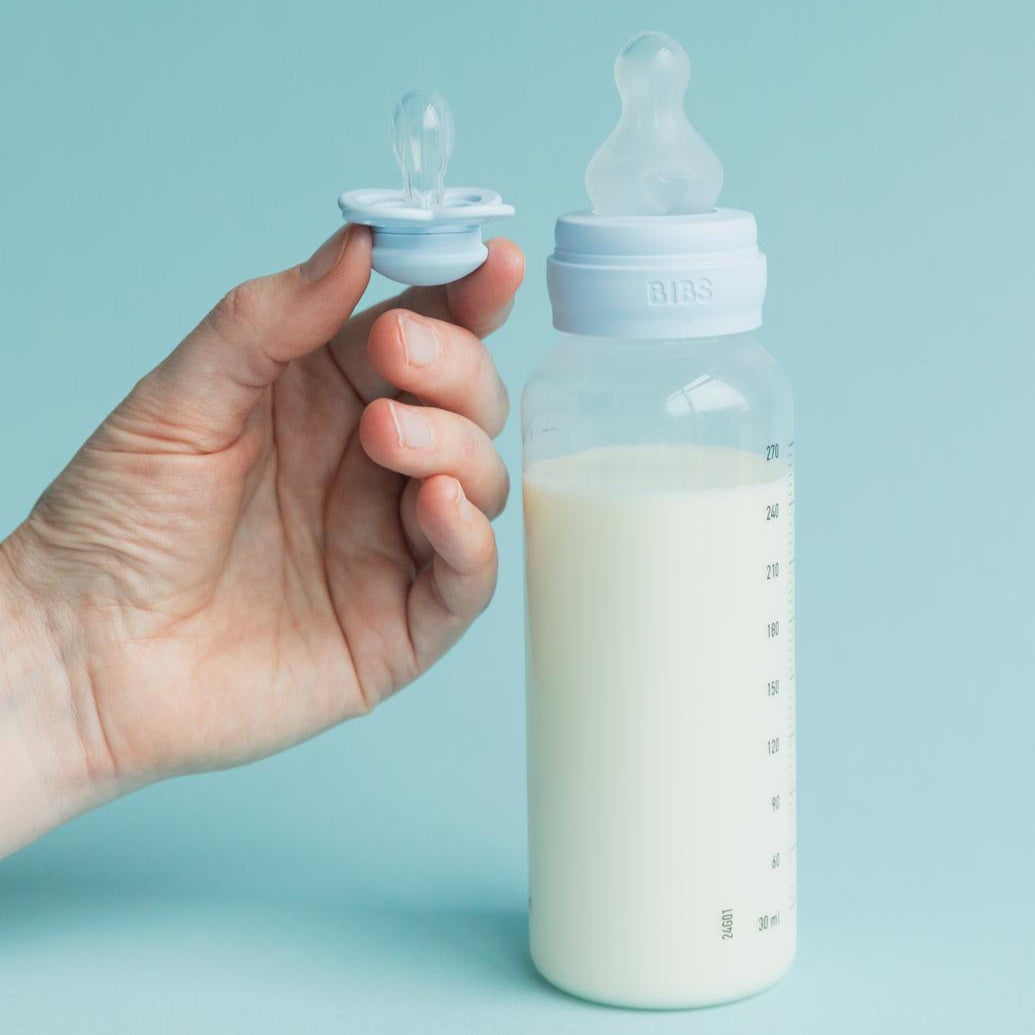 BIBS Glass Baby Bottle Round Silicone 1 pack 240 ml Medium Flow Blush (Min. of 2 PK , multiples of 2 PK)