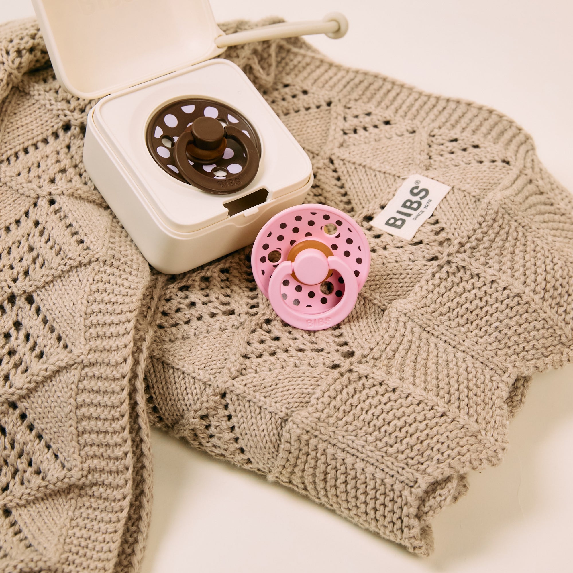 BIBS Pacifier Studio Colour 2 PACK Polka - Pink/Mocha (Min. of 2 PK, multiples of 2 PK)