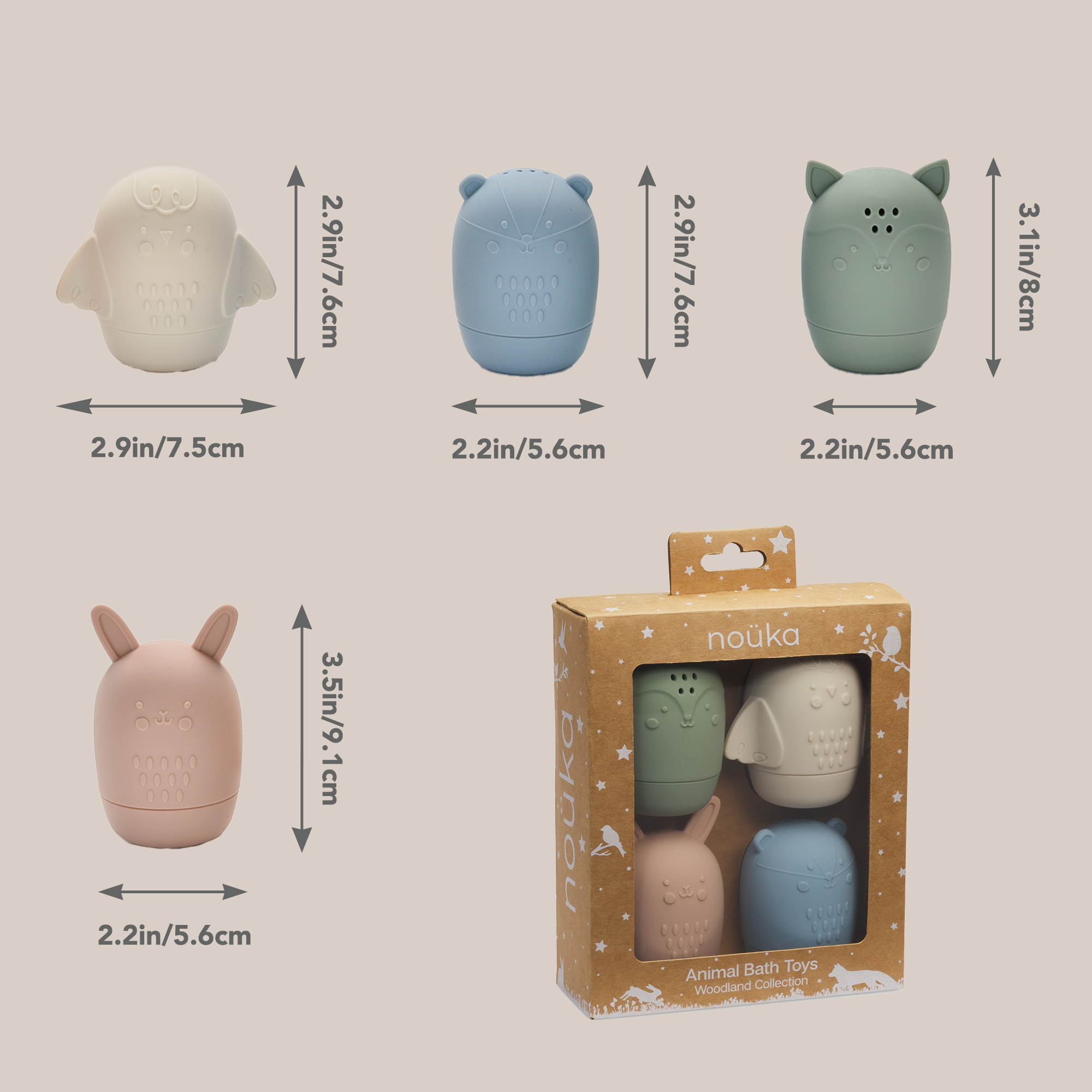 noüka Animal Bath Toys Woodland Collection - Woodland (Sold in Case of 2, Qty of 1=2 products)