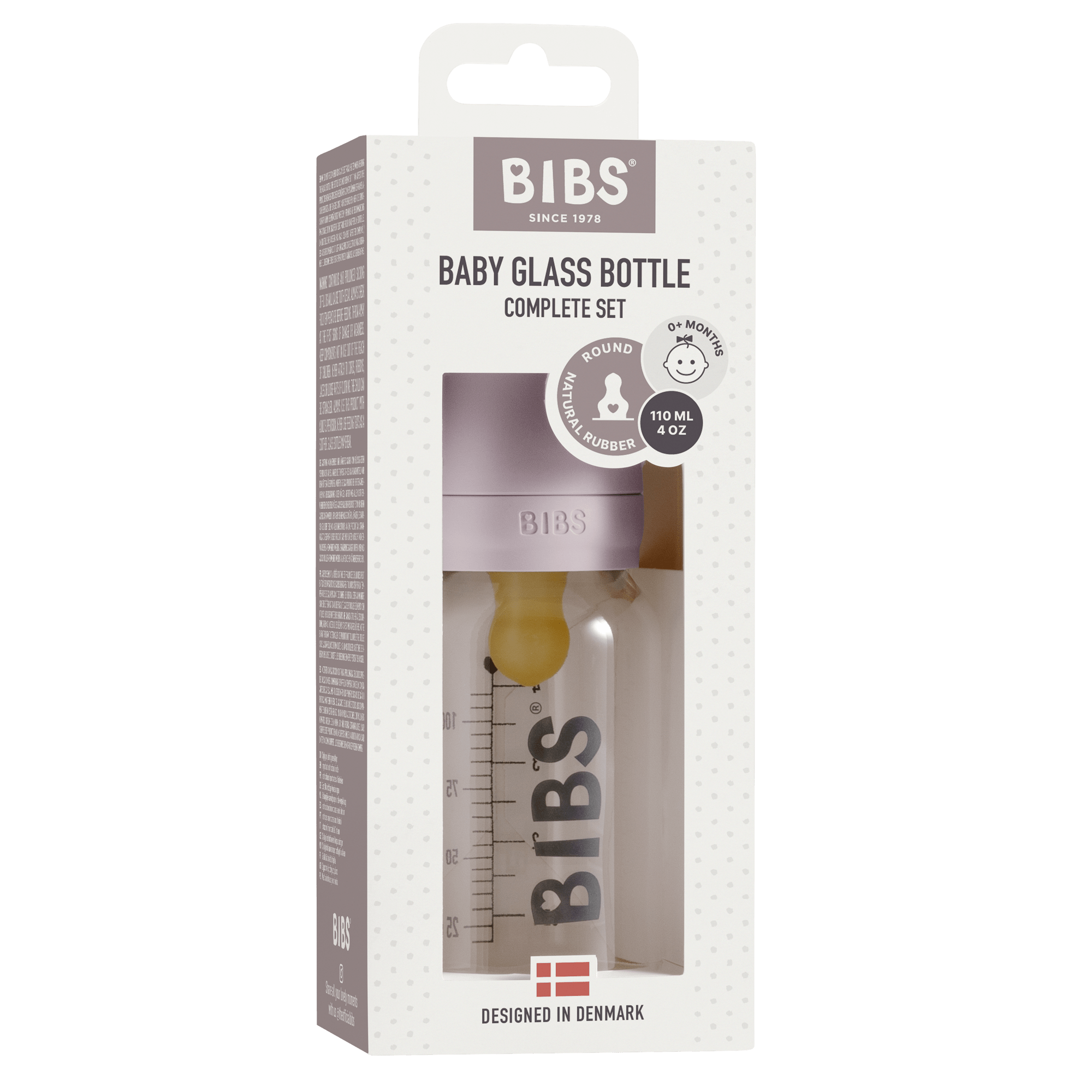 BIBS Baby Glass Bottle Complete Set Latex 110ml Dusky Lilac (Min. of 2 PK , multiples of 2 PK) - MAIGHAN DISTRIBUTION CANADA