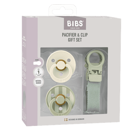 BIBS Colour Pacifier & Loop Clip Gift Set Latex Size 1 Sage (Min. of 2 PK , multiples of 2 PK) - MAIGHAN DISTRIBUTION CANADA