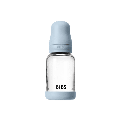 BIBS Glass Baby Bottle Round Latex 1 pack 120 ml Slow Flow Baby Blue (Min. of 2 PK , multiples of 2 PK) - MAIGHAN DISTRIBUTION CANADA
