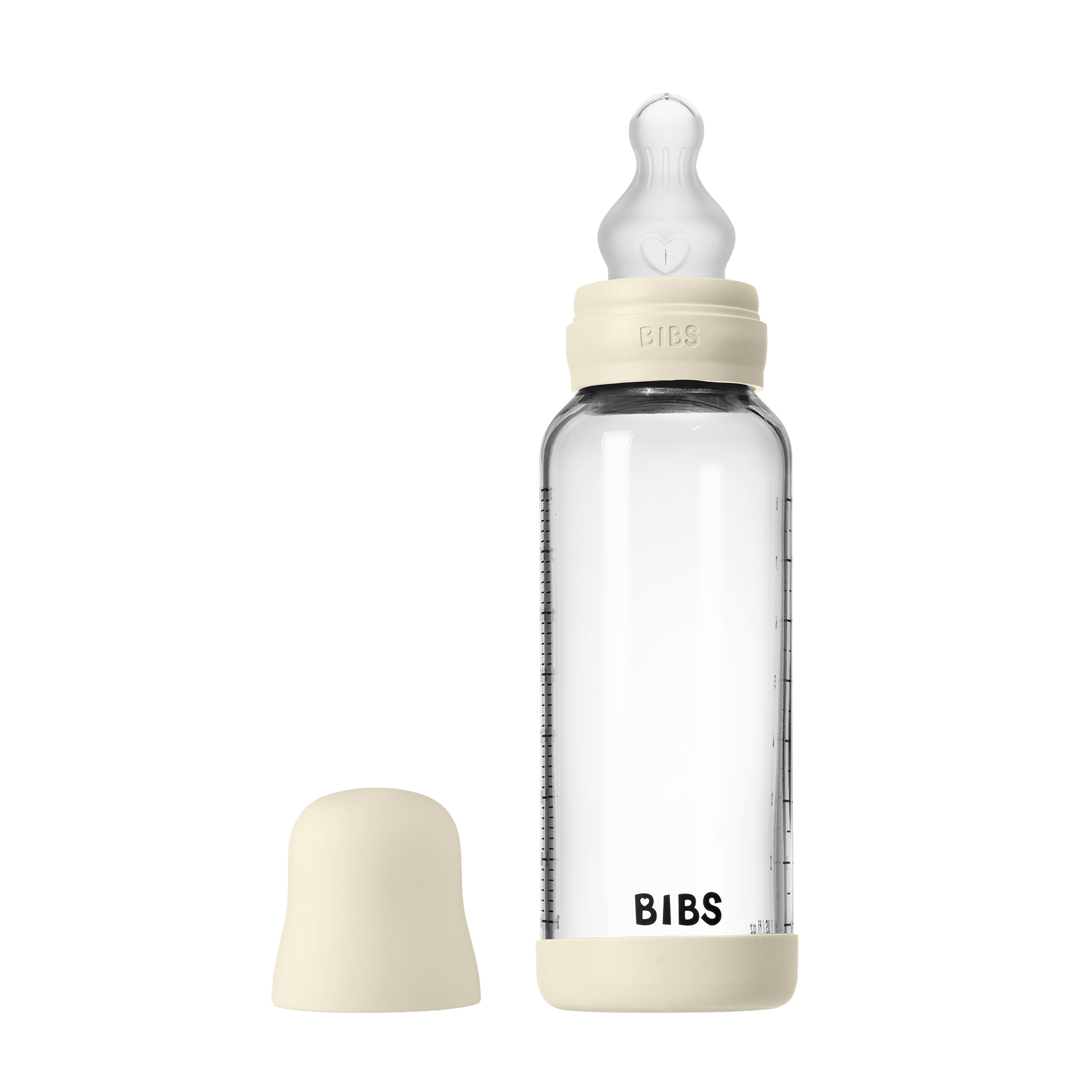 BIBS Glass Baby Bottle Round Silicone 1 pack 240 ml Medium Flow Ivory (Min. of 2 PK , multiples of 2 PK) - MAIGHAN DISTRIBUTION CANADA