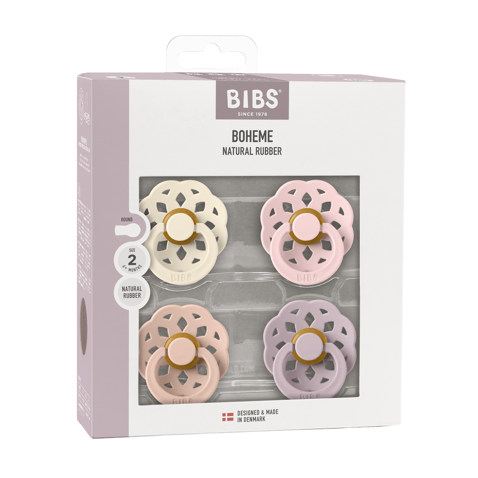 BIBS Pacifier Boheme Latex 4 PK Ivory/Blush/Blossom/Dusky Lilac(Min. of 2 PK, multiples of 2 PK) - MAIGHAN DISTRIBUTION CANADA