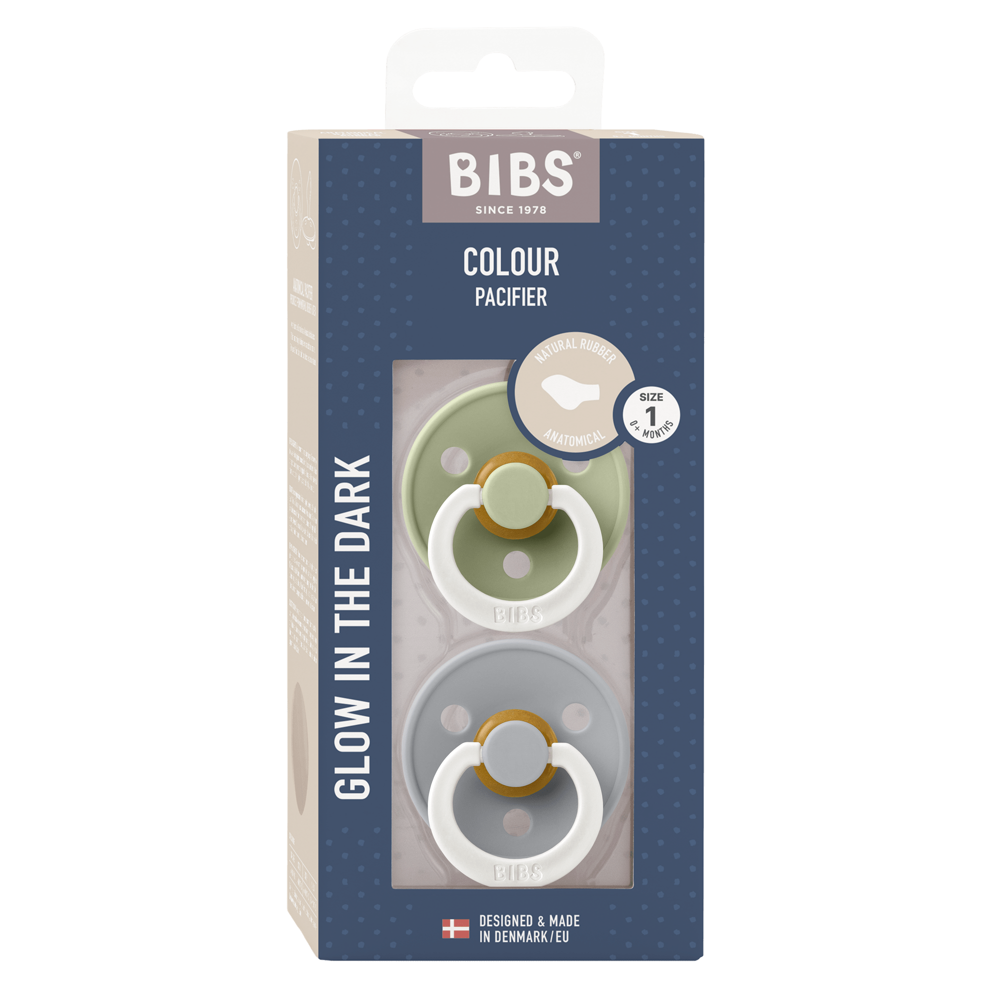 BIBS Pacifier Original COLOUR Latex 2 PK Anatomical Sage Glow / Cloud Glow (Min. of 2 PK, multiples of 2 PK) - MAIGHAN DISTRIBUTION CANADA