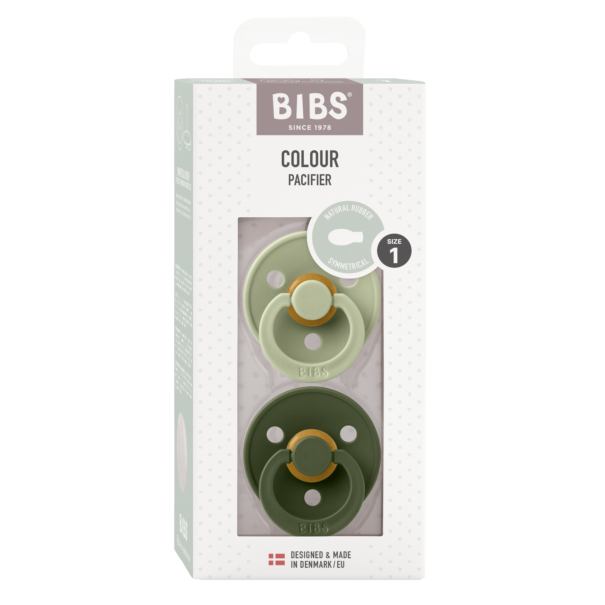 BIBS Pacifier Original COLOUR Latex 2 PK Symmetrical Hunter Green/Sage (Min. of 2 PK, multiples of 2 PK) - MAIGHAN DISTRIBUTION CANADA
