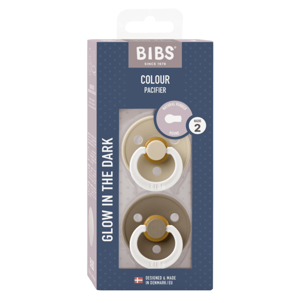 BIBS Pacifier Original COLOUR Latex 2 PK Vanilla Glow/Dark Oak Glow (Min. of 2 PK, multiples of 2 PK) - MAIGHAN DISTRIBUTION CANADA