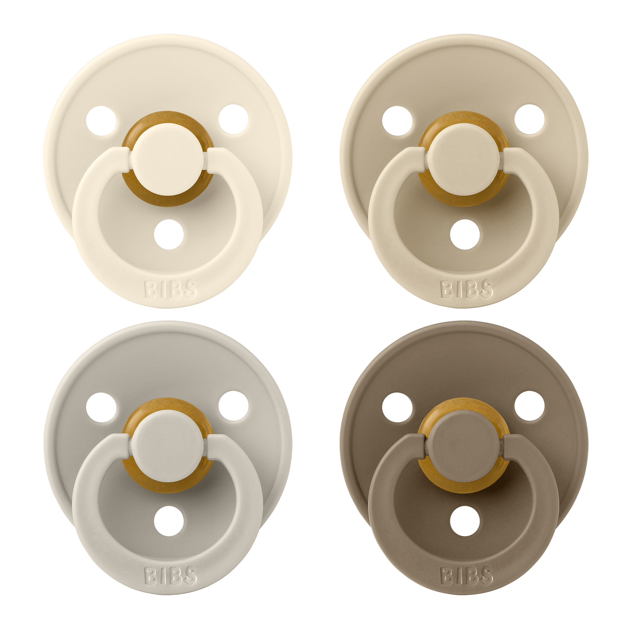 BIBS Pacifier Original COLOUR Latex 4 PK Ivory/Sand/Vanilla/Dark Oak (Min. of 2 PK, multiples of 2 PK) - MAIGHAN DISTRIBUTION CANADA