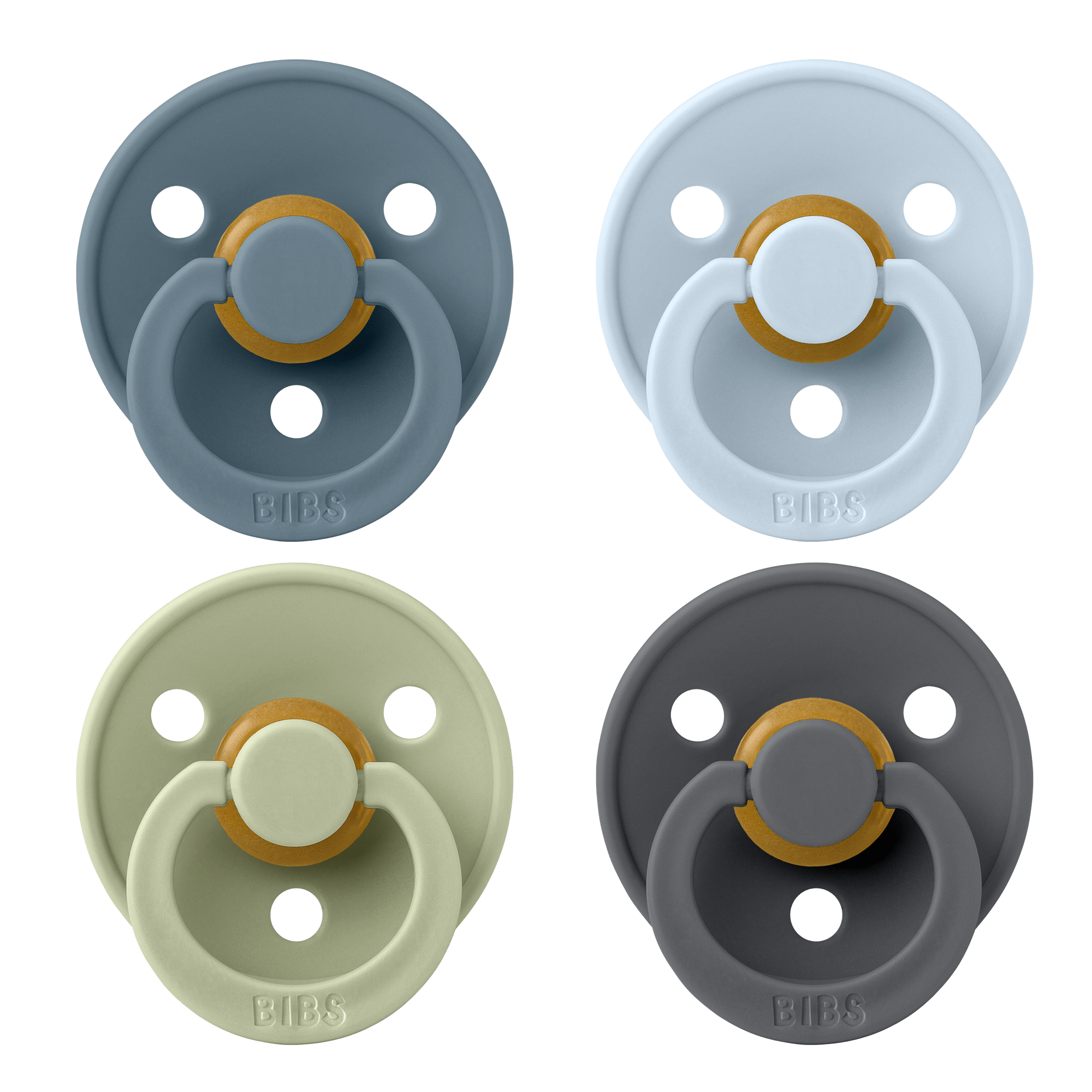 BIBS Pacifier Original COLOUR Latex 4 PK Petrol/Sage/Baby Blue/Iron (Min. of 2 PK, multiples of 2 PK) - MAIGHAN DISTRIBUTION CANADA