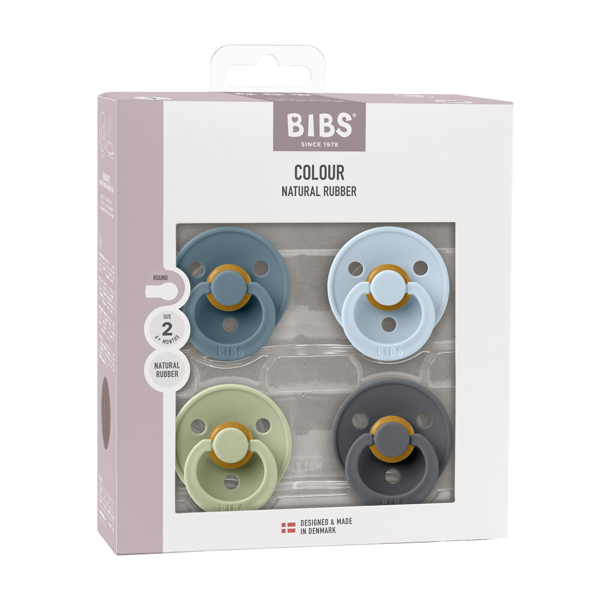 BIBS Pacifier Original COLOUR Latex 4 PK Petrol/Sage/Baby Blue/Iron (Min. of 2 PK, multiples of 2 PK) - MAIGHAN DISTRIBUTION CANADA