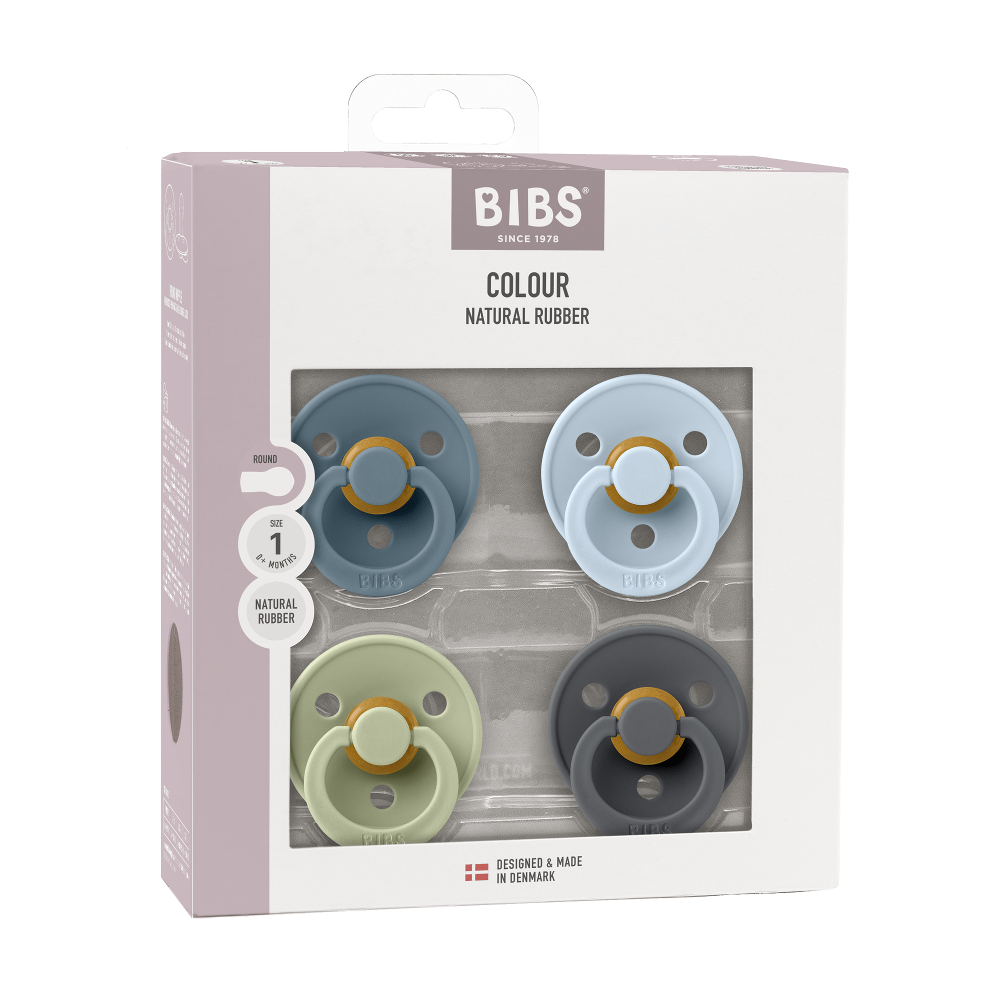 BIBS Pacifier Original COLOUR Latex 4 PK Petrol/Sage/Baby Blue/Iron (Min. of 2 PK, multiples of 2 PK) - MAIGHAN DISTRIBUTION CANADA