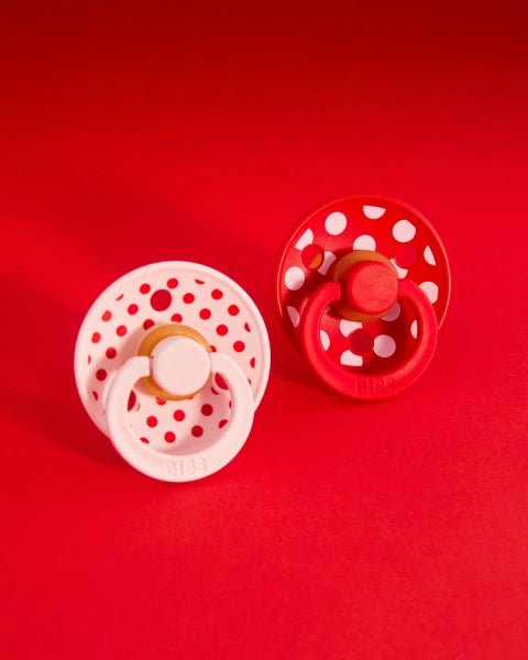 BIBS Pacifier Studio Colour 2 PACK Polka - Blossom/Candy Apple (Min. of 2 PK, multiples of 2 PK) - MAIGHAN DISTRIBUTION CANADA